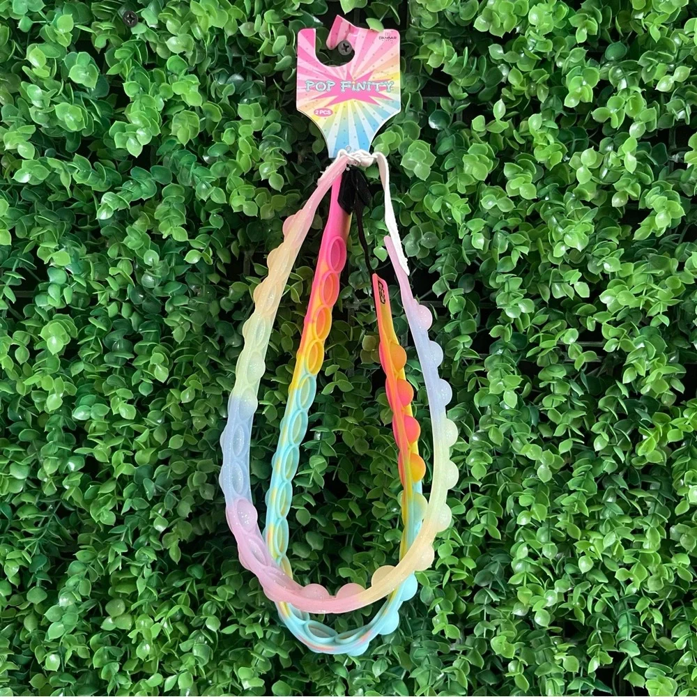 Pop It Girls Headbands Rainbow Glittery 2pc set NEW